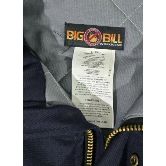 Big Bill FR Indura Ultra Soft Full Zip Doubler Bomber Jacket Navy Blue Men L NWT - Picture 7 of 9